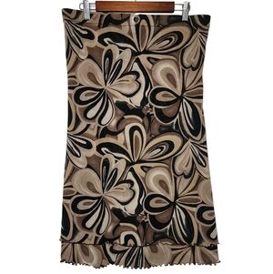 90s vintage mesh 60s print tiered midi fitted skirt